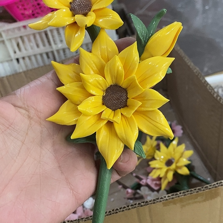 瓷片纯手工陶瓷花摆件1瑕