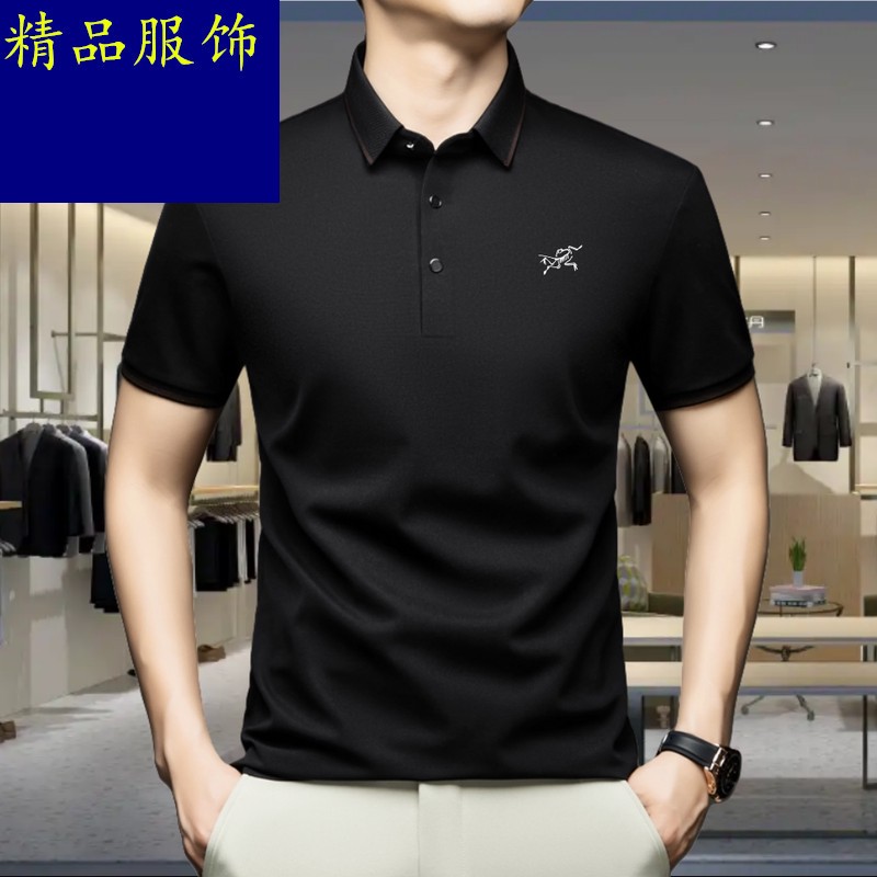 正品始祖刺绣鸟纯色短袖t恤男士2025新款棉夏季高端翻领polo衫衣