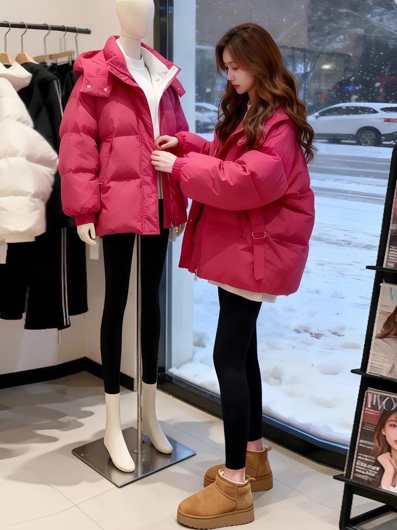 2025秋冬季新款韩版时尚气质显白亮色保暖宽松棉服外套女加厚棉衣