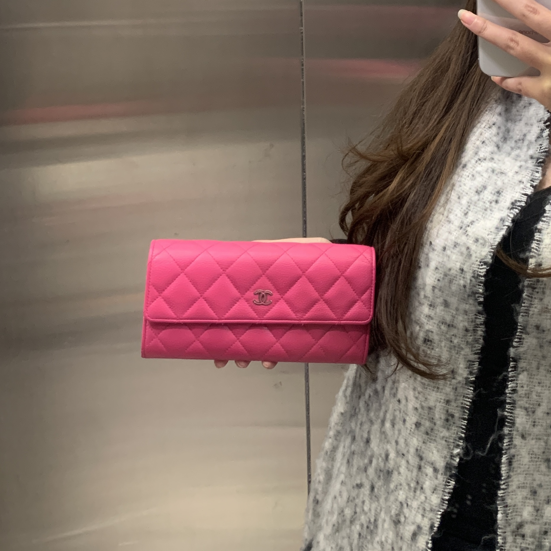 95新 Chanel/香奈儿 chanel玫粉色鱼子酱长款钱包