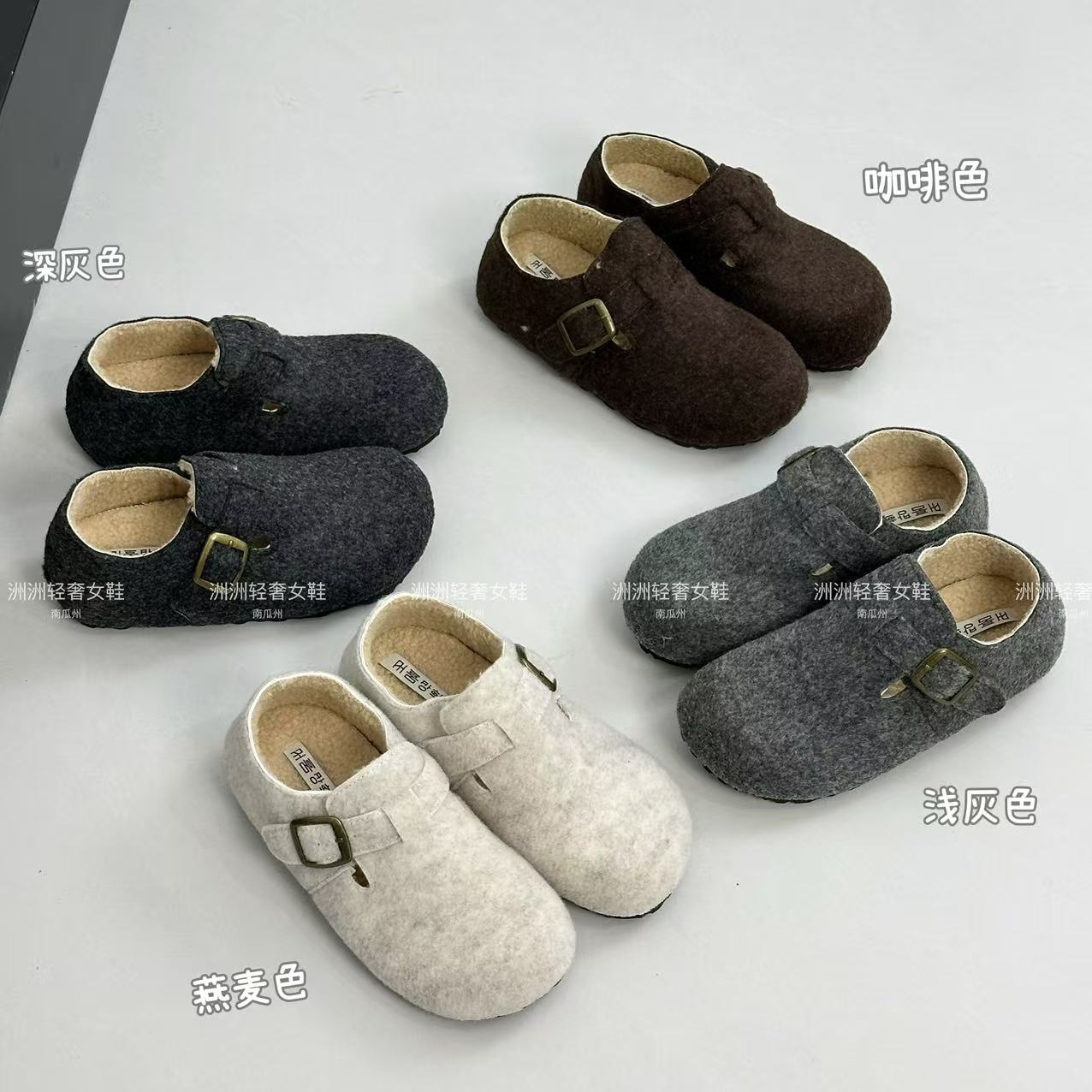 毛呢小面包~内增高勃肯鞋女2025新款冬季加绒保暖毛毛鞋棉鞋厚底