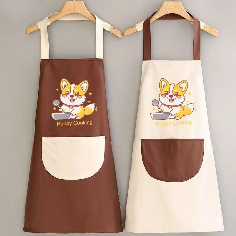 【两条装】围裙柯基卡通防水厨房擦手做饭可爱工作服防油