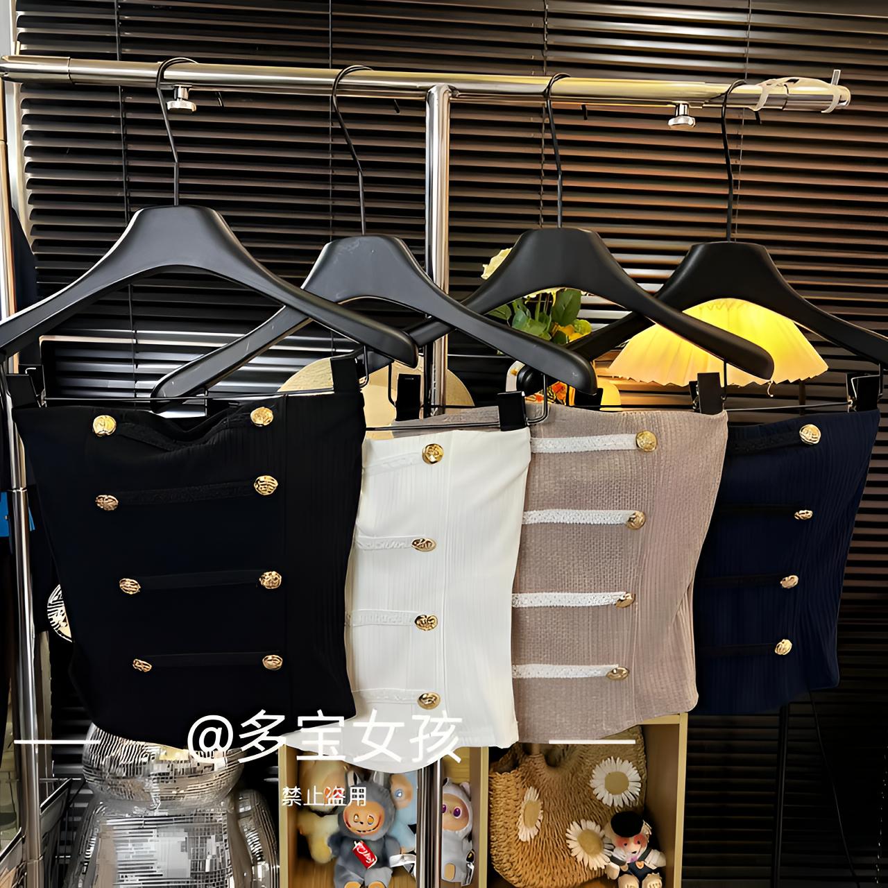 【多宝】千金名媛风辣妹风吊带背心黑色显瘦百搭打底抹胸上衣5259