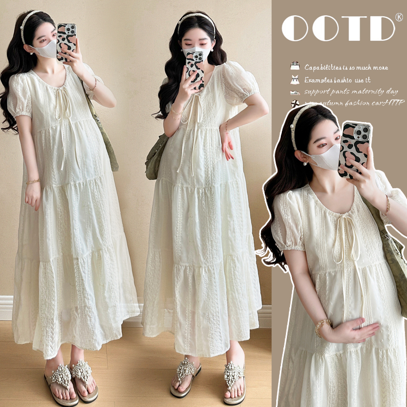 孕妇连衣裙2025夏季新款韩版时尚重工刺绣减龄气质显瘦短袖