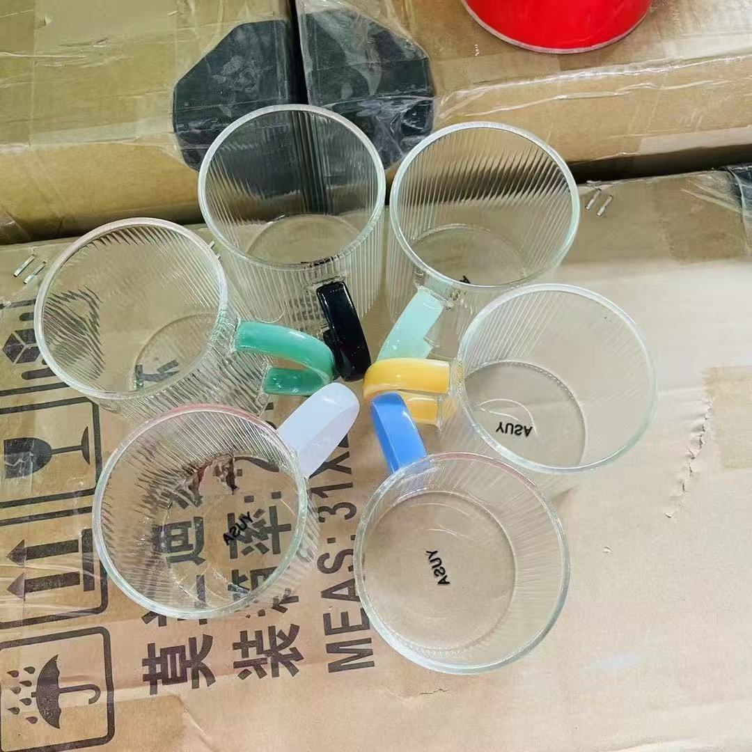 竖纹彩玉六色杯玻璃杯水杯果汁杯牛奶杯6只