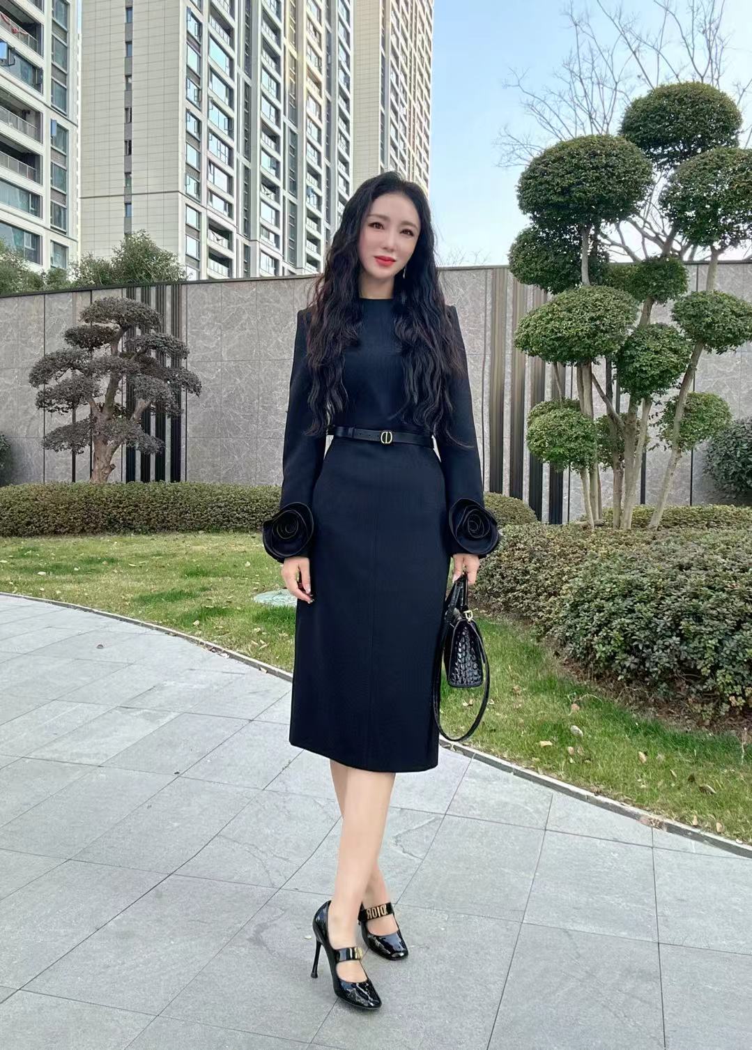 NIIINA设计师花袖连衣裙优雅法式轻奢8692H