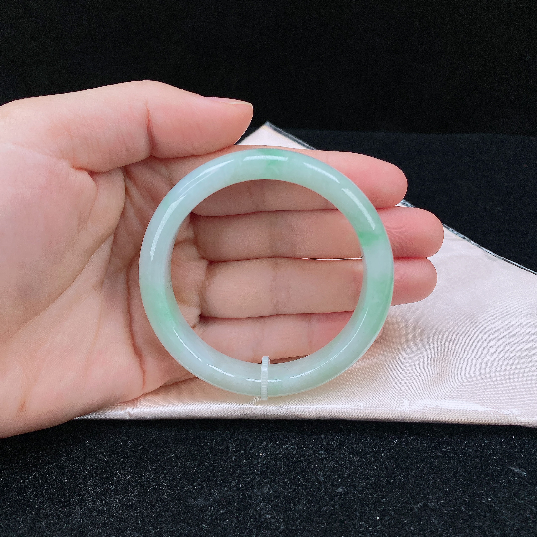 54圈口缅甸翡翠A货老坑细糯化满圈翠阳绿色正圈手镯玉镯正品珠宝