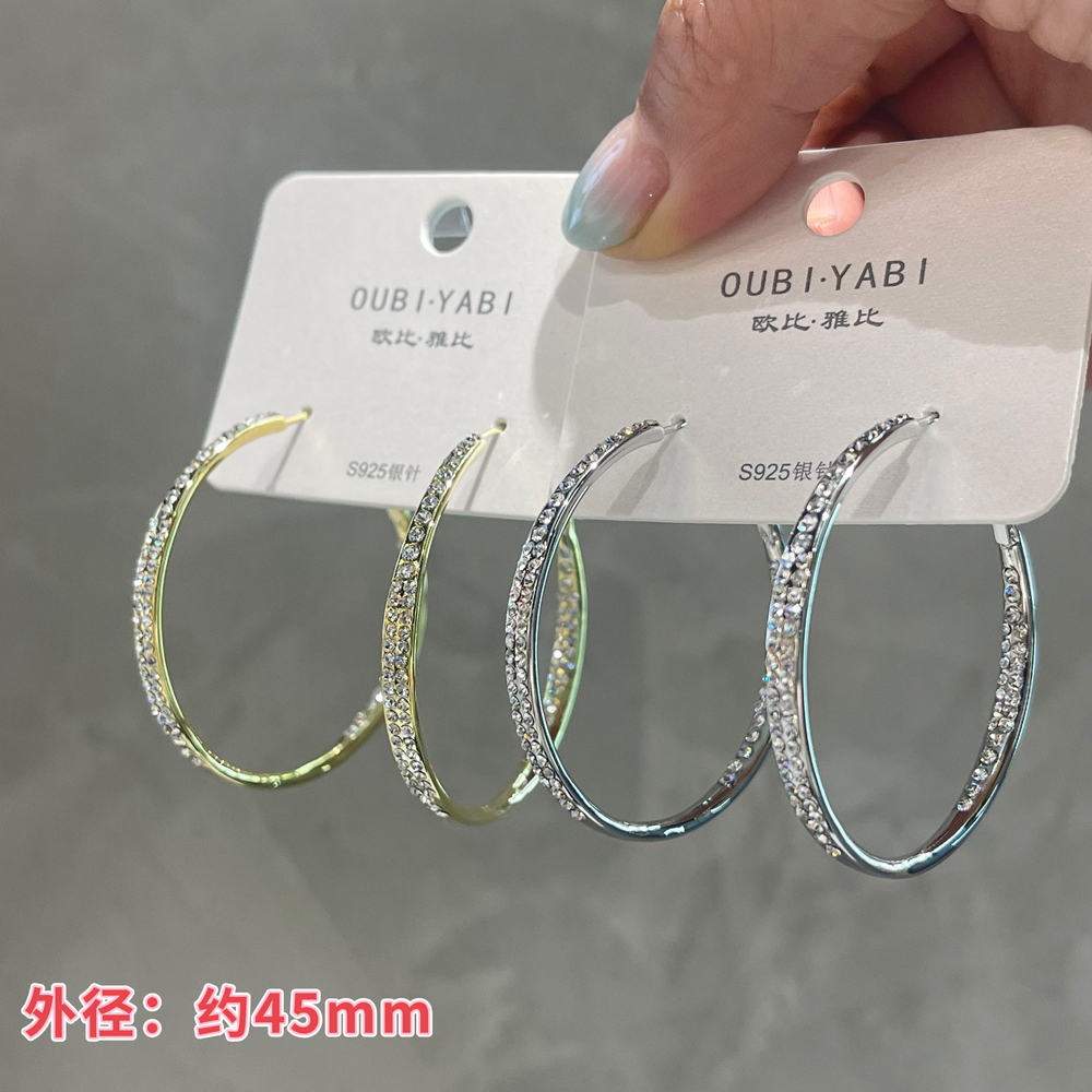 铜合金锆石耳饰 欧比雅比时尚重工内外镶渐变满钻金属圆圈大耳圈