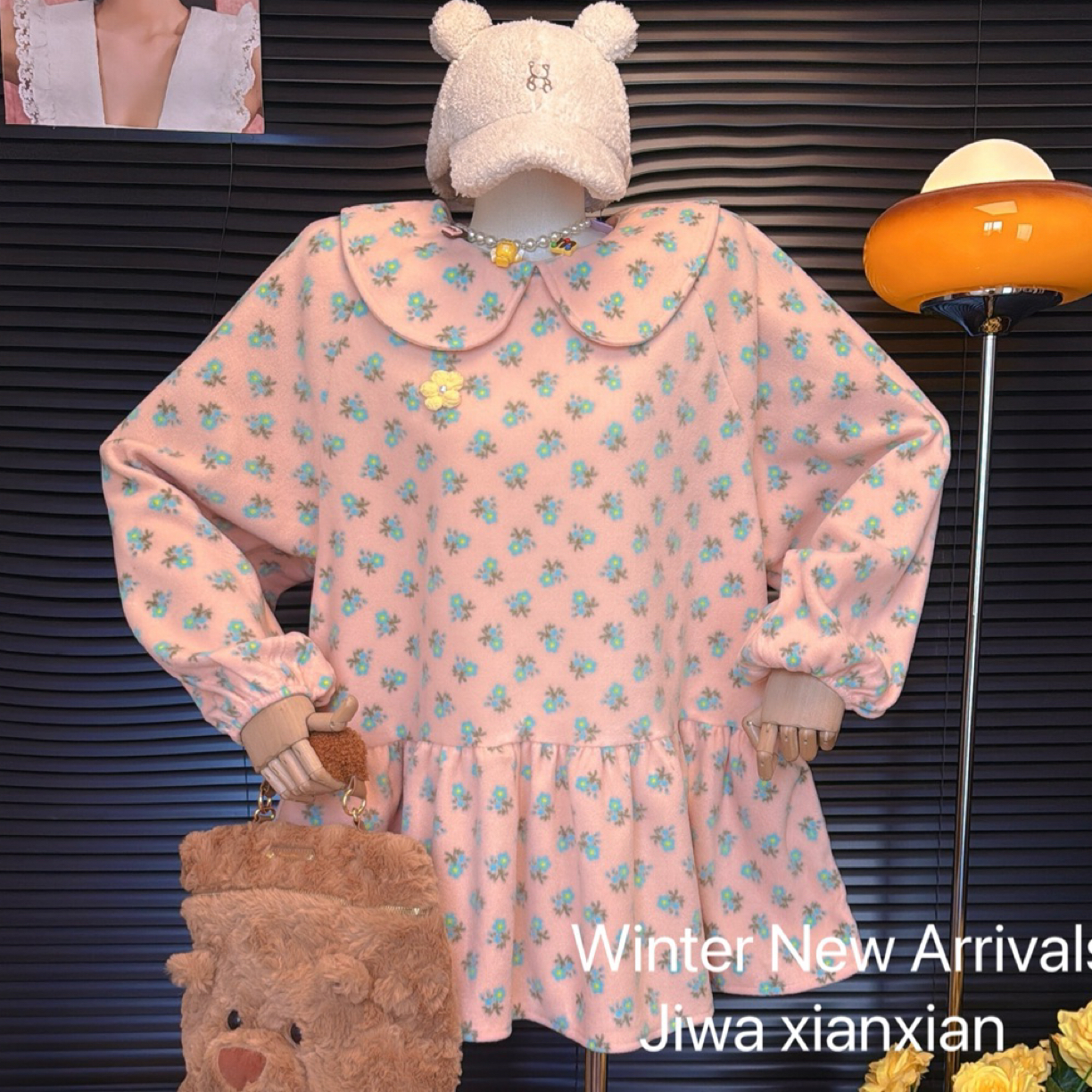 吉娃大码季宽松甜美德绒长袖连衣裙50500