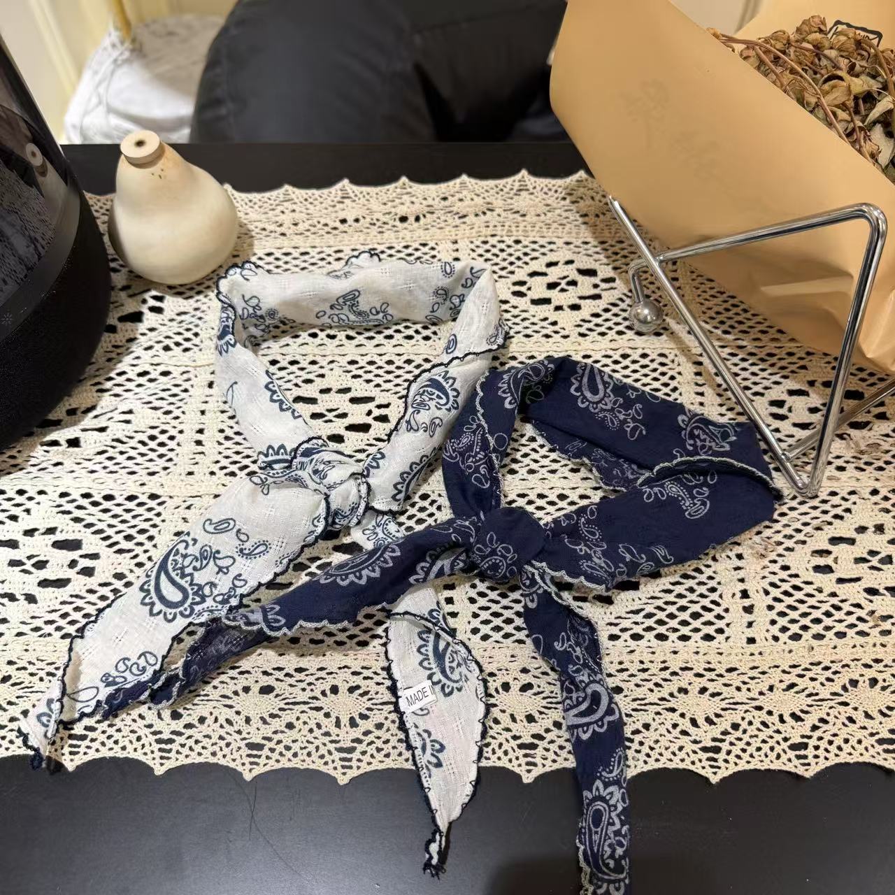 韩版不掉色儿童款蕾丝碎花韩式复古丝巾时尚针织洋气温婉风