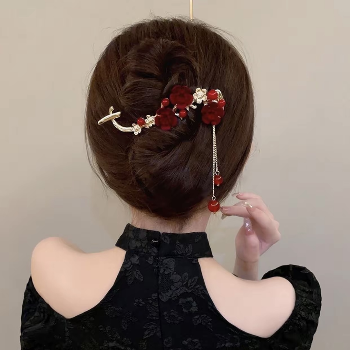 超仙美复古风梅花发夹后脑勺夹子头饰扭扭夹优雅一字夹高级感发饰