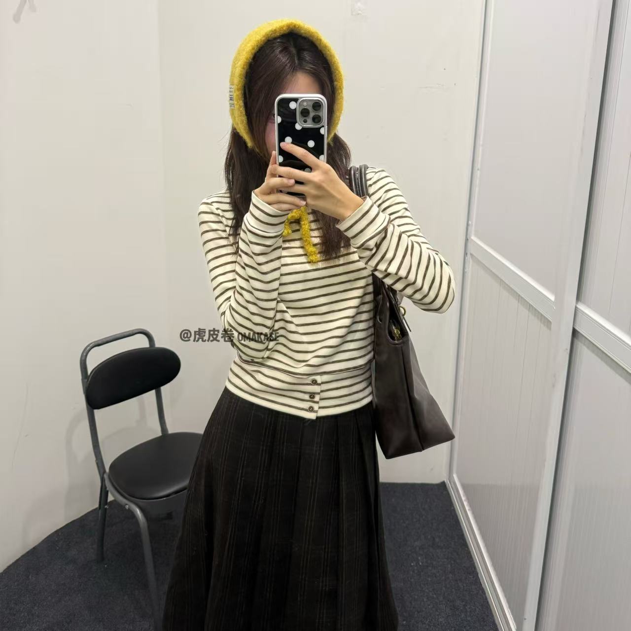【韩系条纹】虎皮卷秋冬百搭条纹打底纽扣设计长袖CT2025035