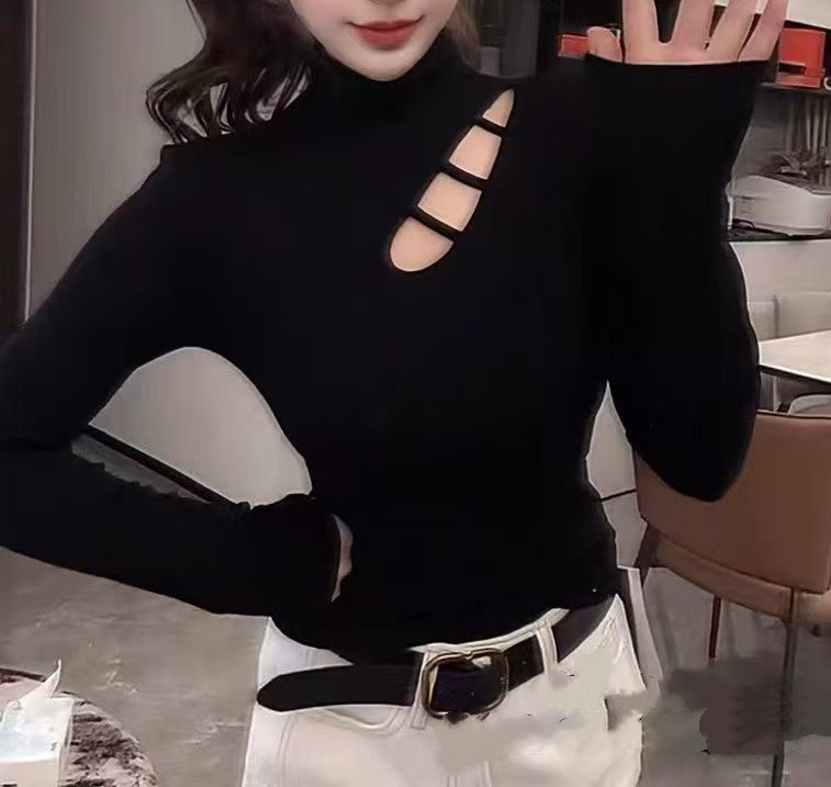 596-BQ时尚镂空磨毛长袖上衣（80-135）