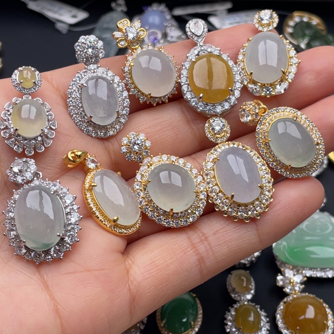 梦***回翡翠银S925镶嵌吊坠(不含链)