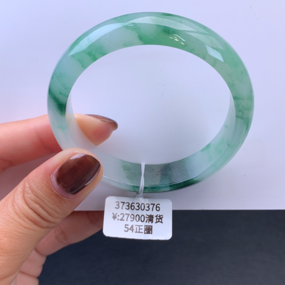 翡翠手镯未镶嵌冰胶绿花手镯