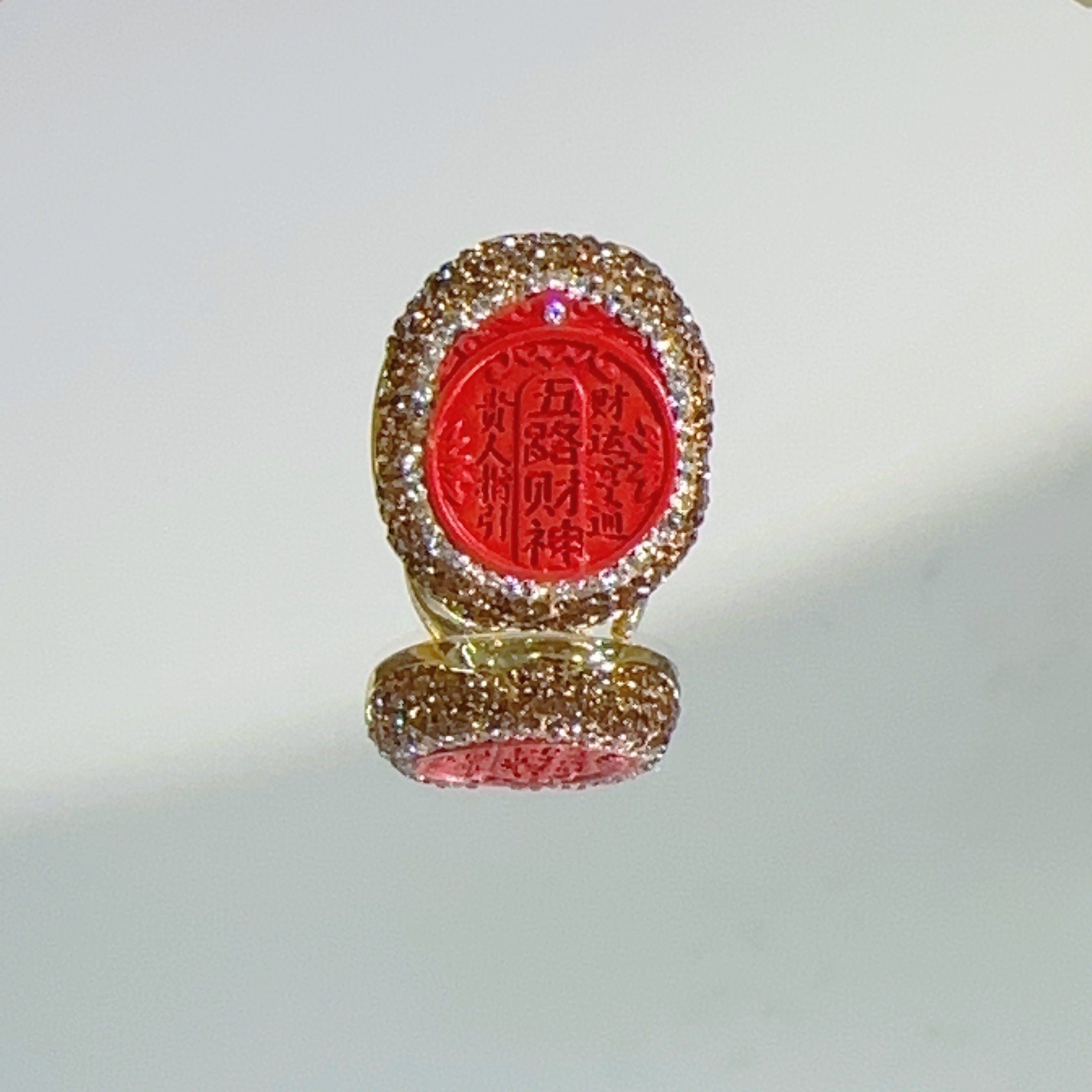 铜合金合成锆石戒指 TTSD 红色ZS五路财神大戒指1105