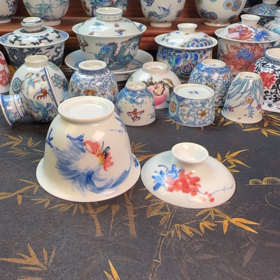 国画风大公鸡岩茶小盖碗
