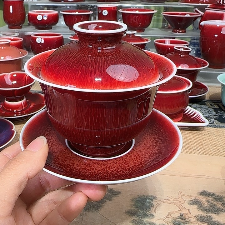 景德镇陶瓷红马坊盖碗