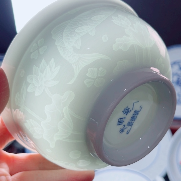 青花玲珑5.5寸饭碗鱼藻纹