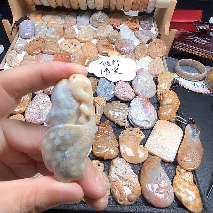 颈饰未镶嵌硅化珊瑚（珊瑚玉）