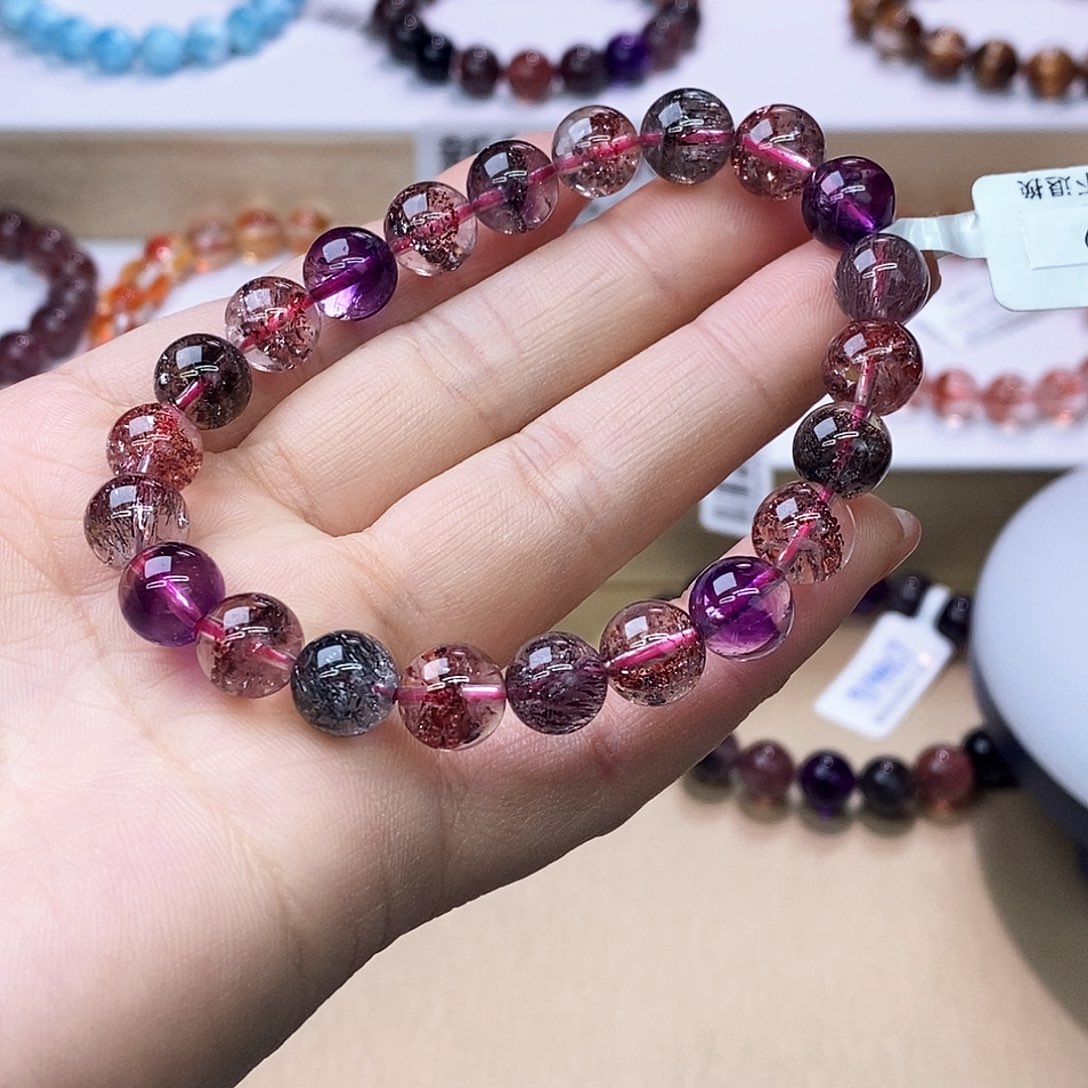 水晶手链未镶嵌黑加仑超七9+m 