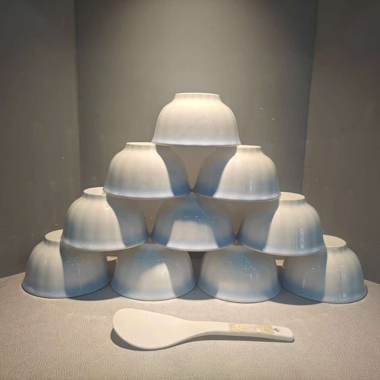 a01501/陶瓷/瓜楞纹/十只碗加一只饭铲/家用中式