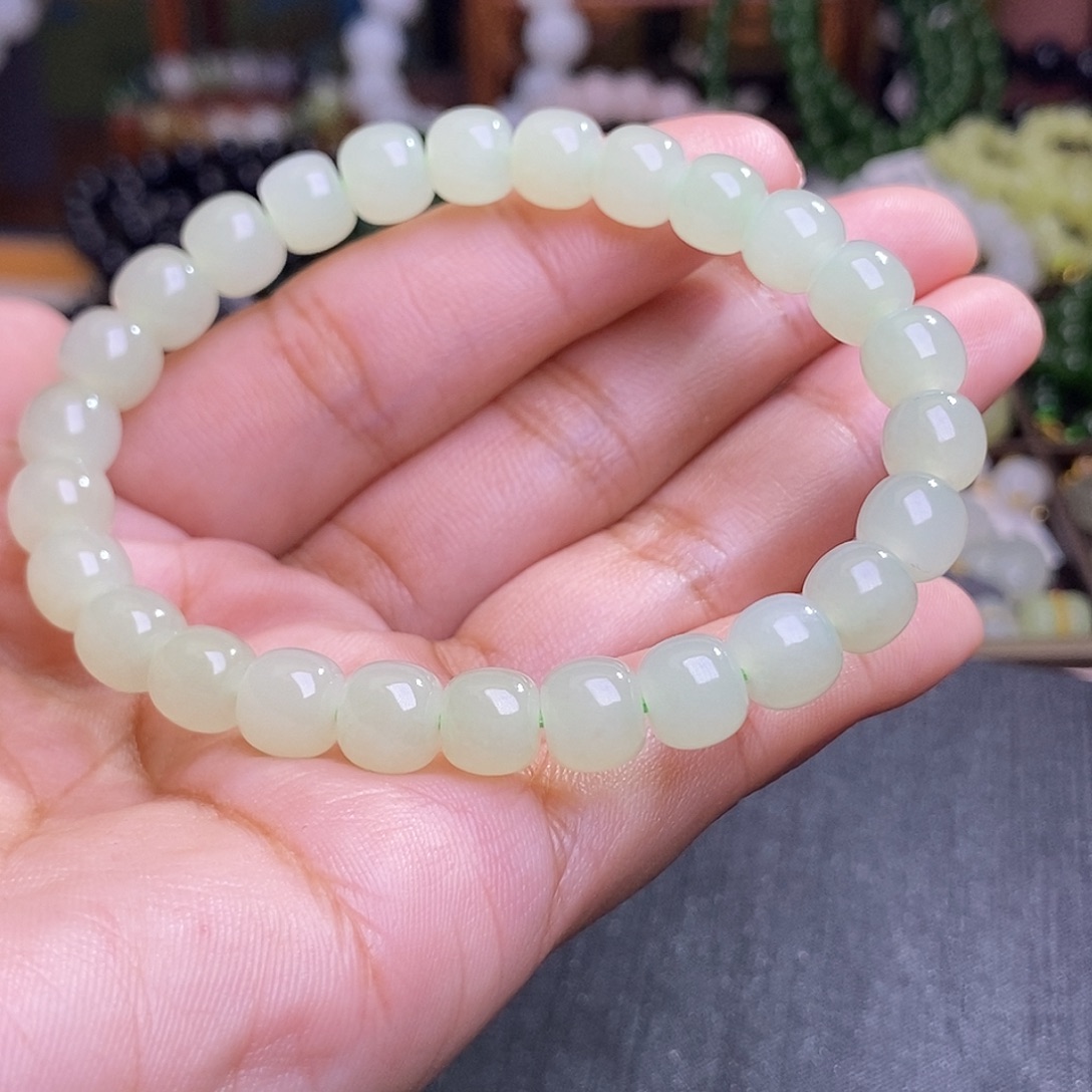 ****雁和田玉未镶嵌颈饰晴水老料约8mm手串