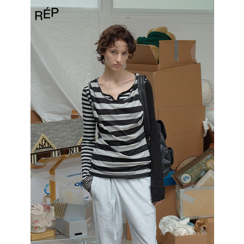 REP-OPEN YY设计师品牌黑色条纹可变式钩扣连衣裙 26PS早春