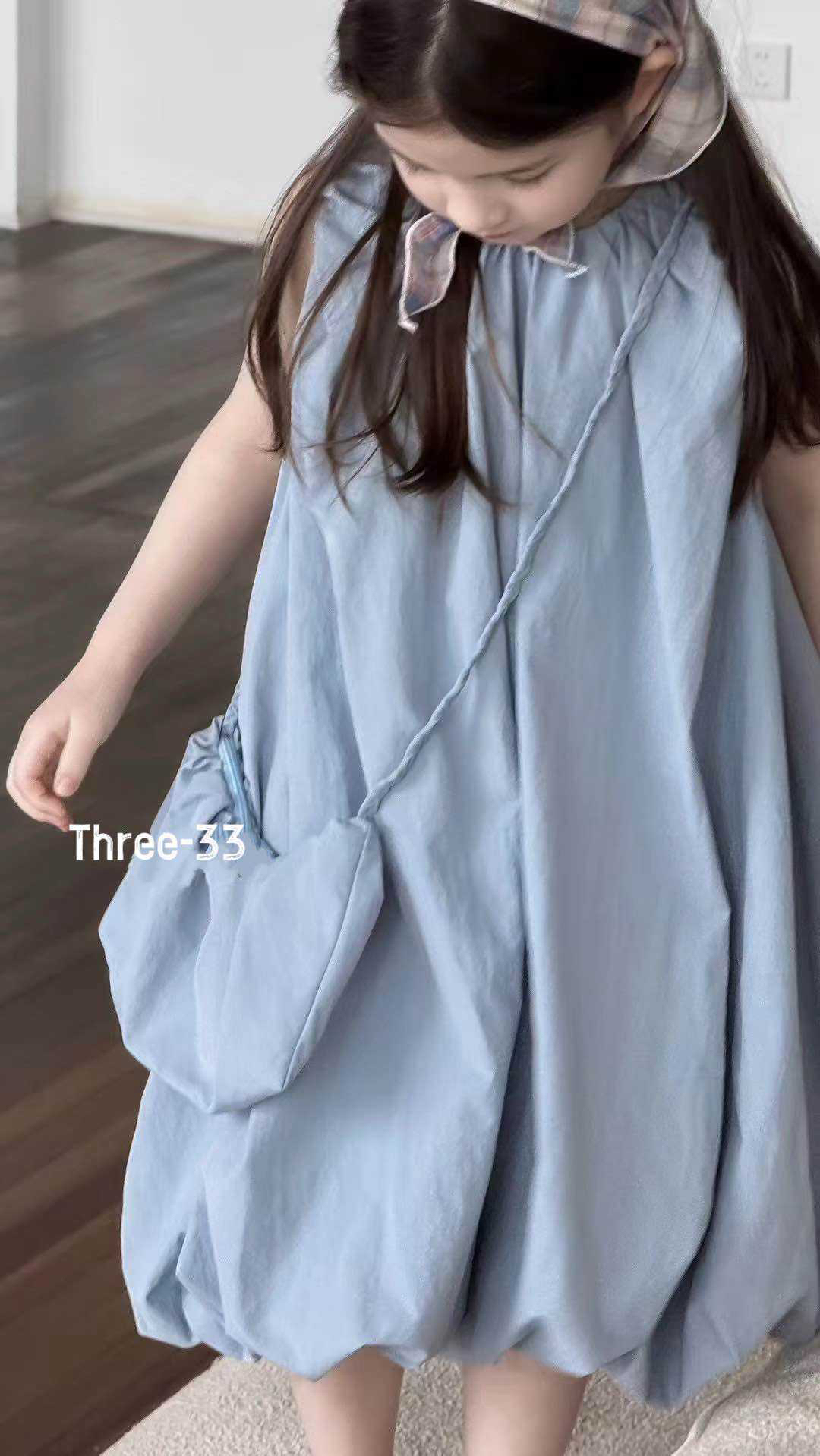 纯色女公主风夏季连衣裙洋气时尚ins风