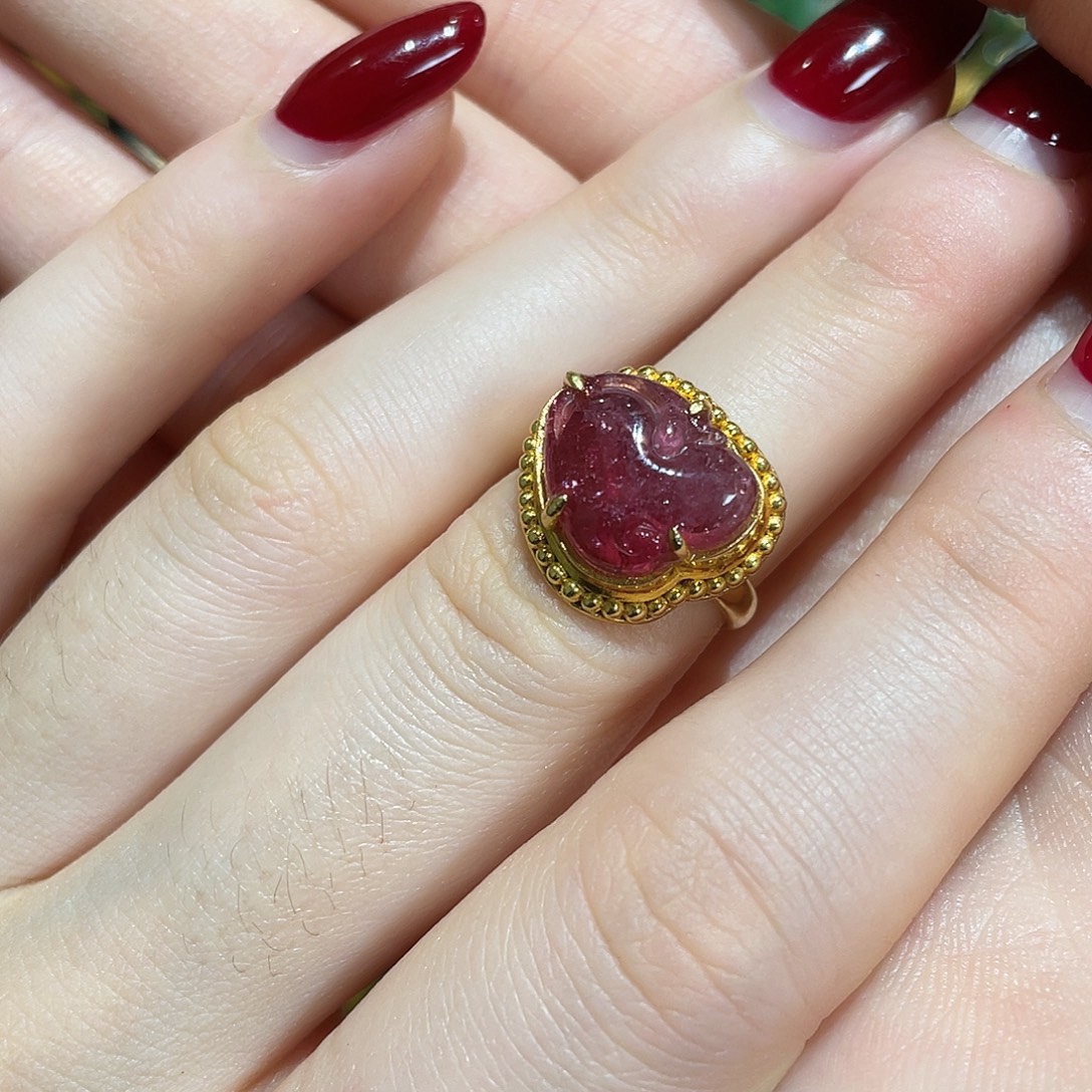 戒指碧玺银S925镀金镶嵌