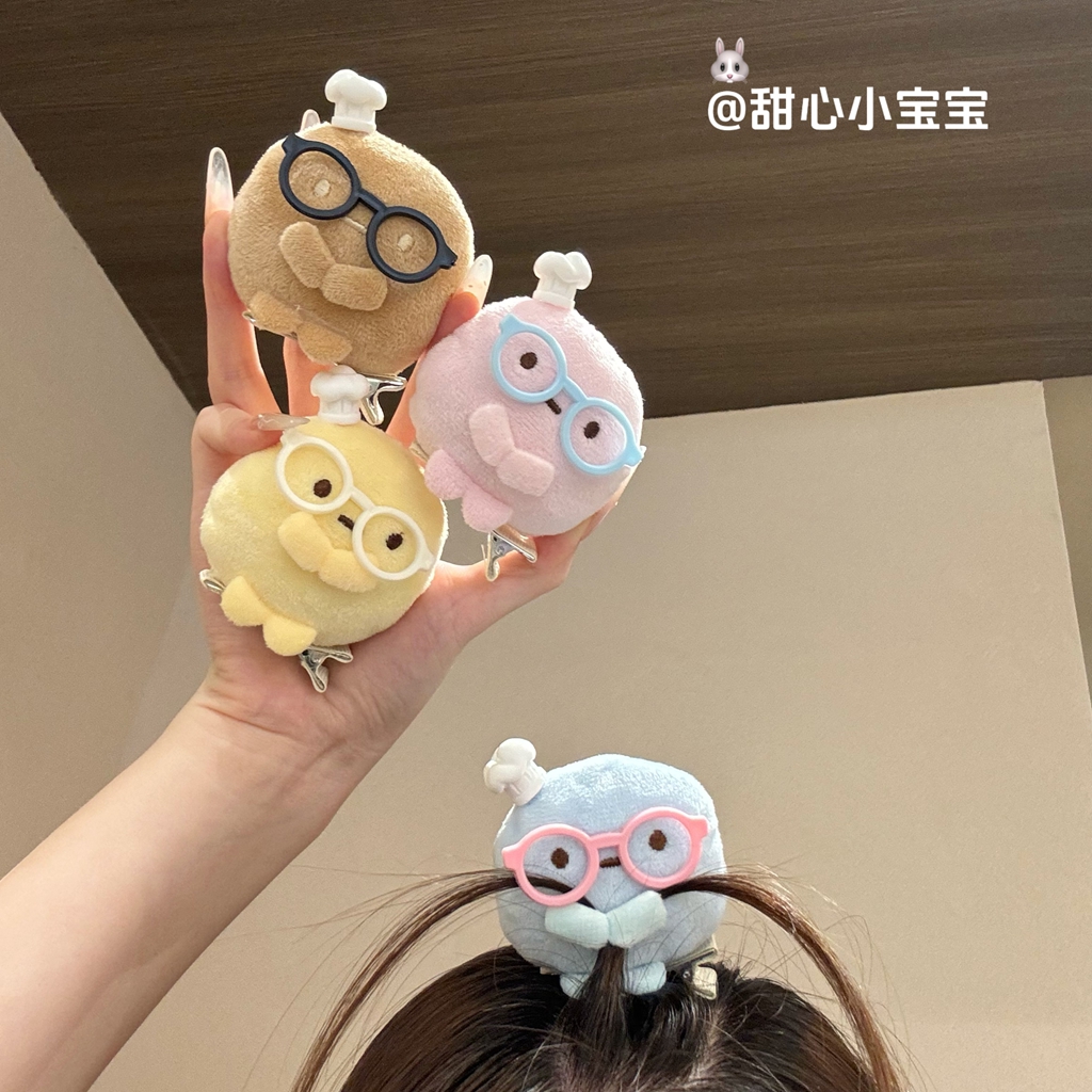 日系可爱厨师帽角落生物发夹mini圆子发卡团子毛绒公仔创意顶夹