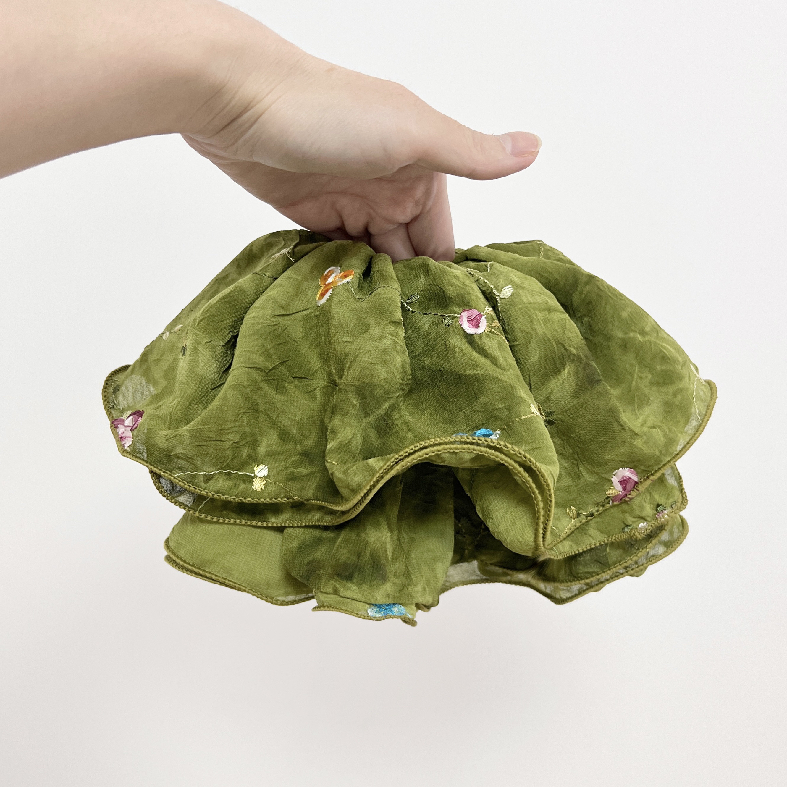 立体刺绣绿色扎染压褶发圈（单圈带，嫌大慎拍）