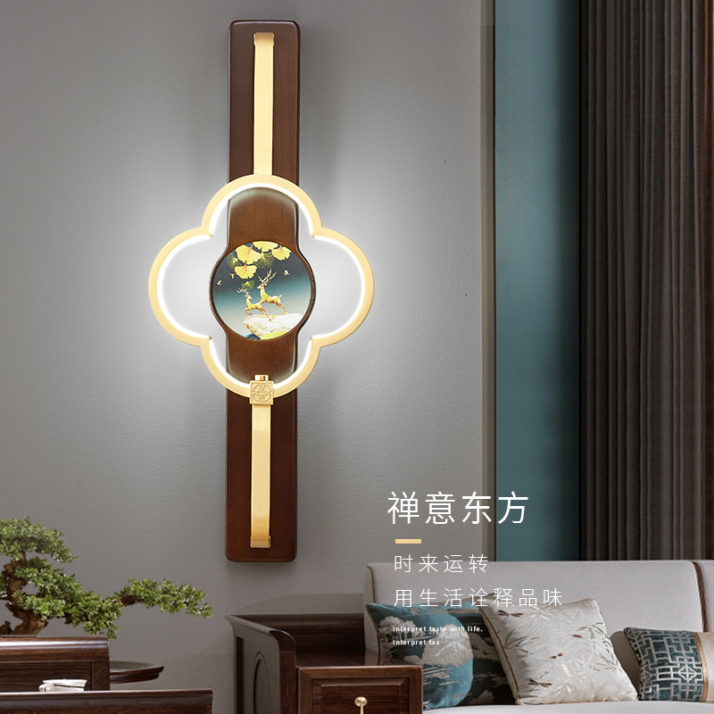 新中式壁灯全铜实木客厅背景墙壁灯卧室装饰床头壁灯2025年新款