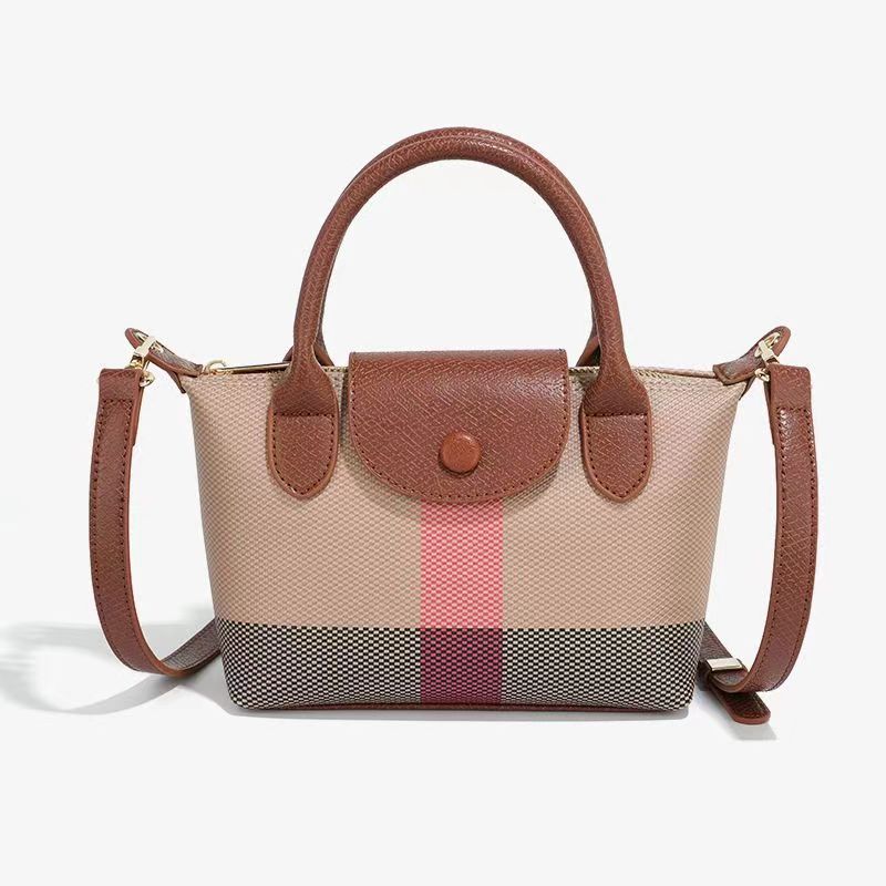 设计师格纹拼色单件斜挎休闲手提包包KPD0604