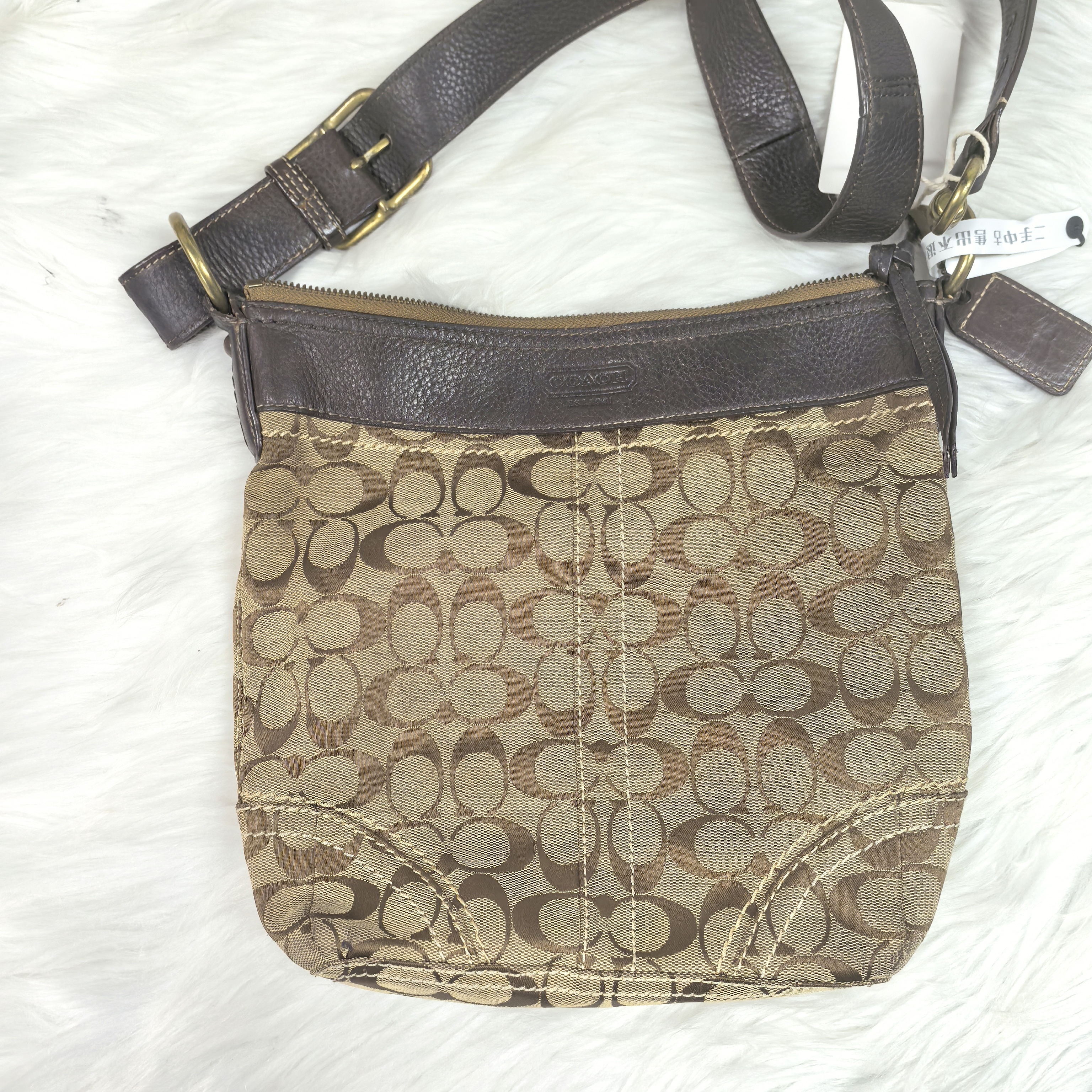 95新 COACH/蔻驰 棕色老花单肩包