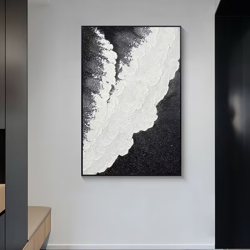 Y12肌理轻奢客厅高级黑色海浪抽象装饰画玄关客厅挂画