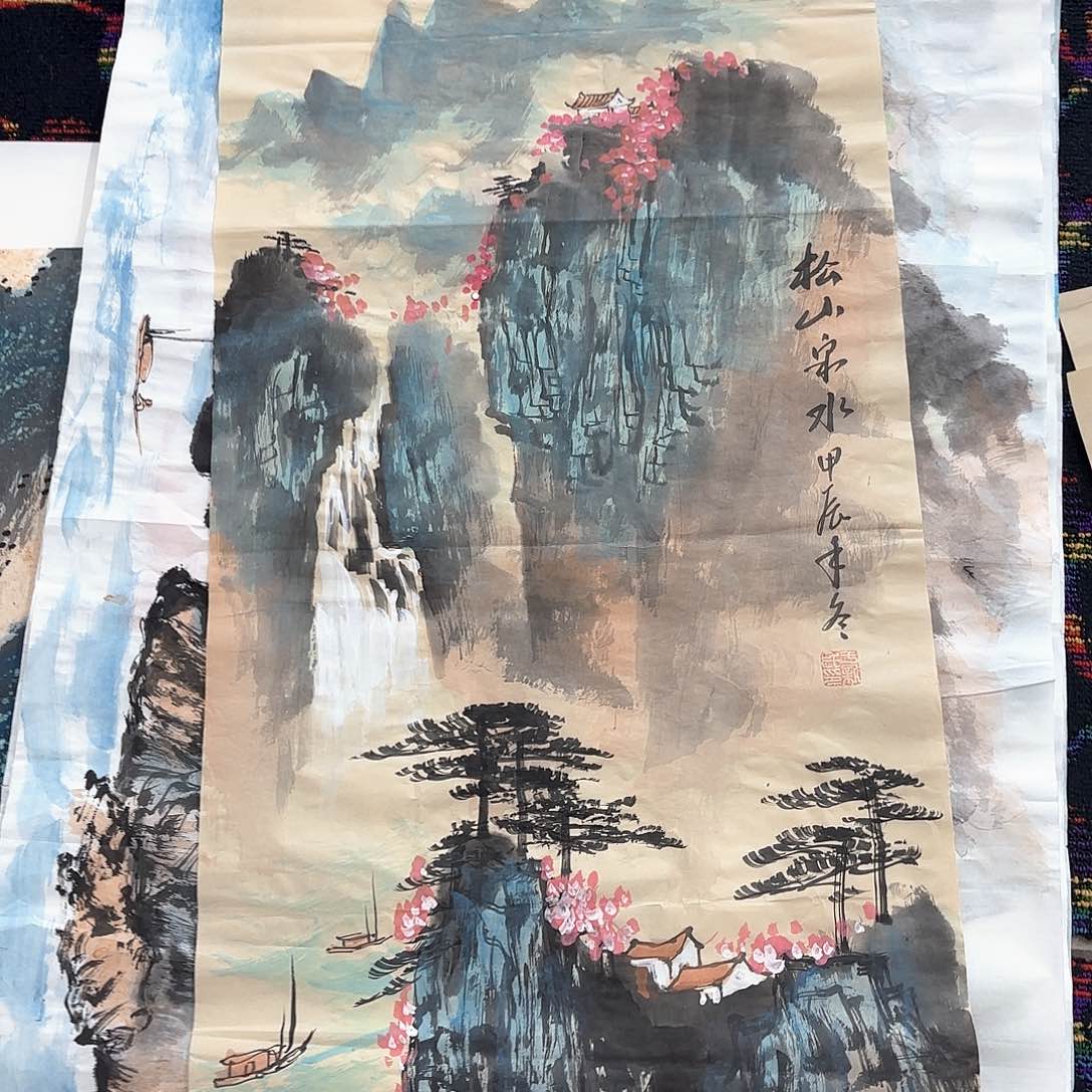 国画丁立民三尺山水朱