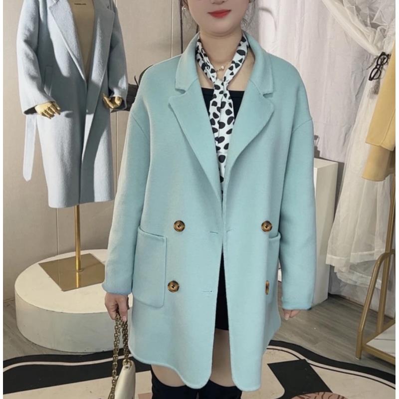 玲姐定制-双面大衣中长款双排扣宽松毛呢外套50633