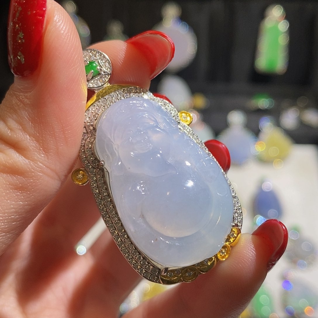 翡翠颈饰银S925镶嵌M**a天然翡翠