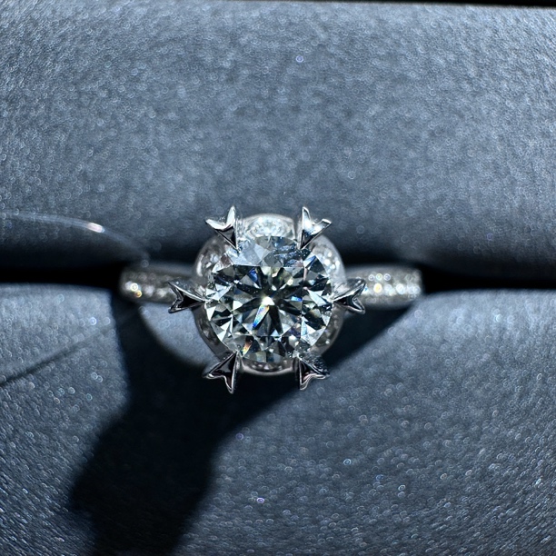 18K金·天然钻石镶嵌·满钻雪花六爪戒指-15圈 A19071405