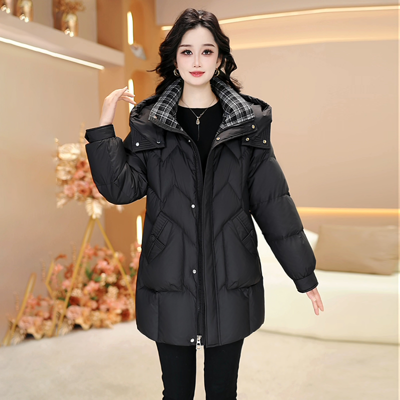 冬季新款气质时尚百搭中长款连帽白鸭绒羽绒服【356-1#】