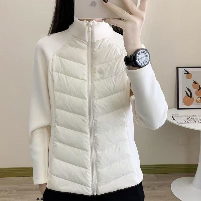 拼接棉服女冬季2025新款轻薄短款内胆运动修身收腰户外立领保暖外