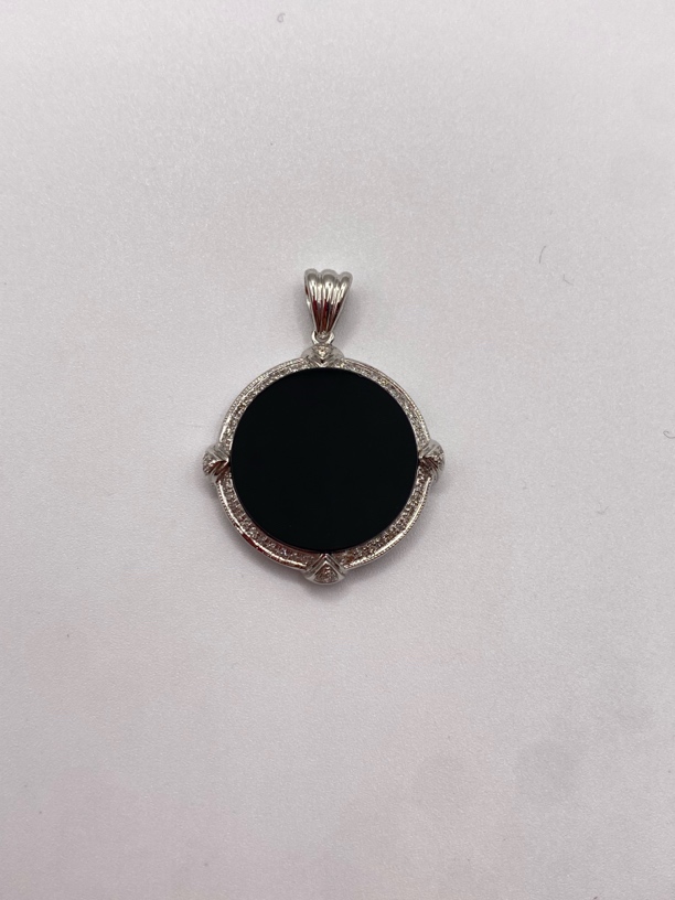 翡翠A货 墨翠圆无事牌吊坠 18K金真金真钻