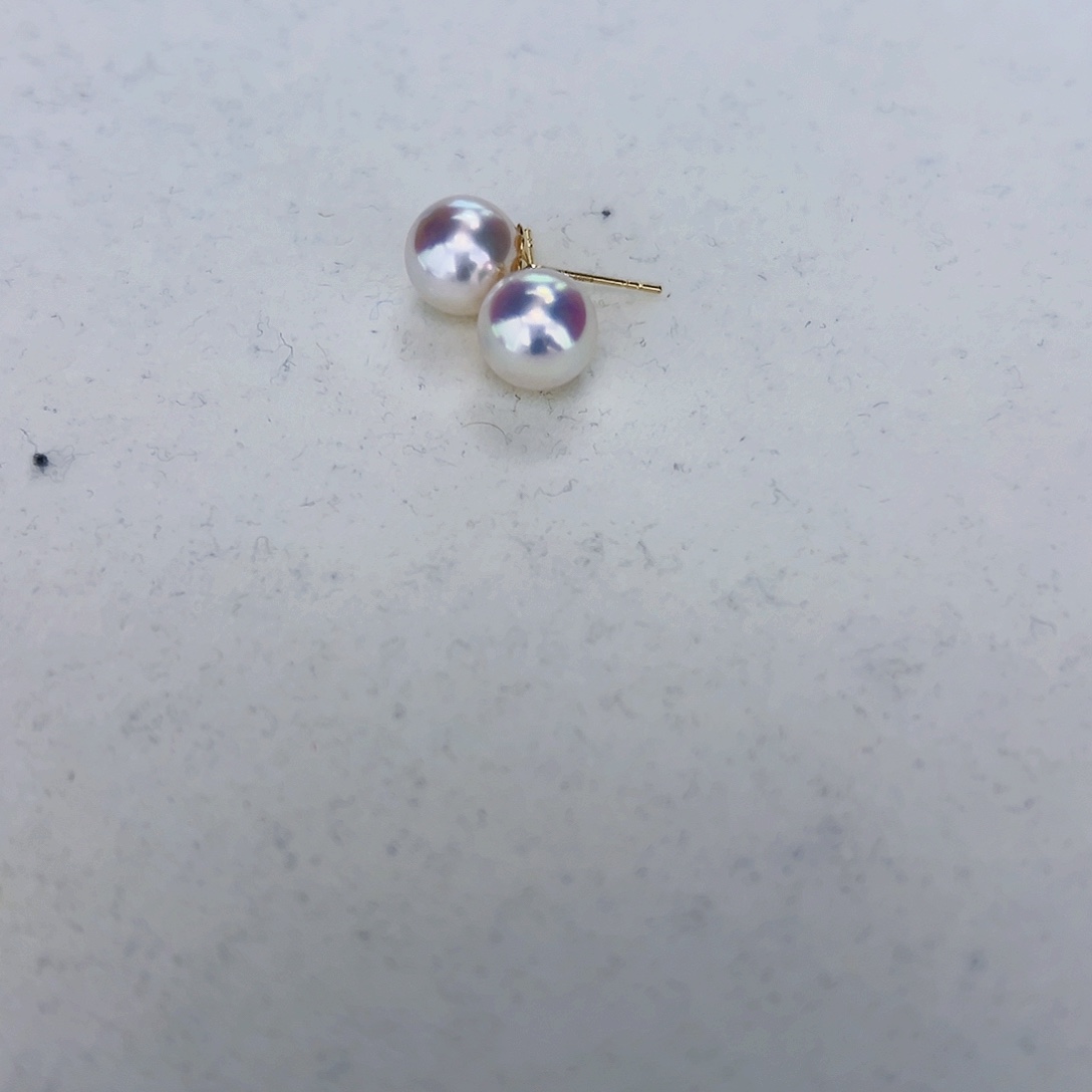 海水珍珠海水akoya天女耳钉8.5-9mm18K金镶嵌