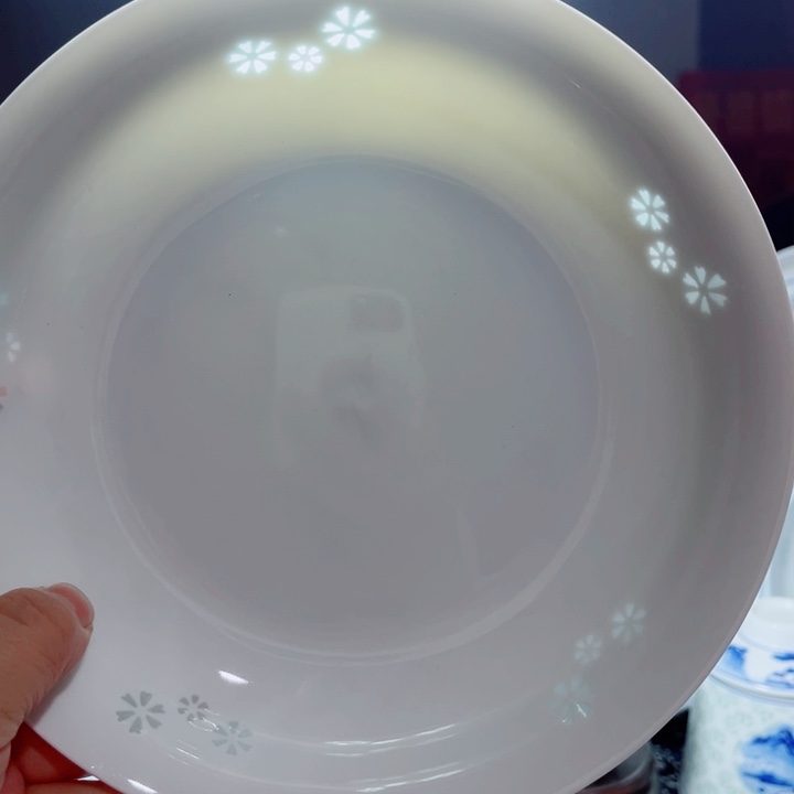 青花玲珑8寸窝盘三星花素玲珑