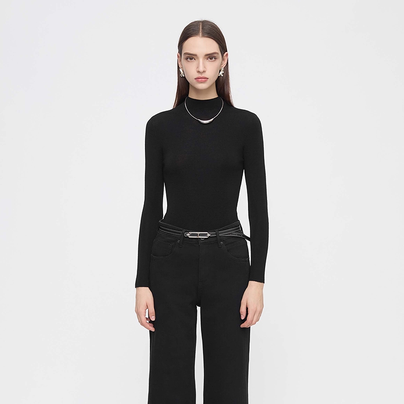 【粉丝专享】圣迪奥时尚半高领修身羊毛打底针织衫S25363502