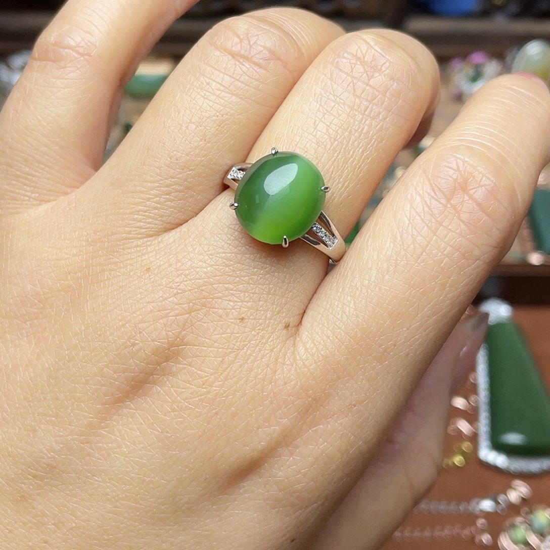 和田玉（碧玉）银S925镶嵌吊坠(不含链)戒指