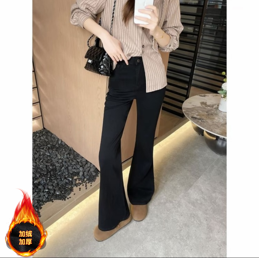 2025早秋新款黑色微喇裤女高腰时尚显瘦百搭秋季潮流牛仔裤女