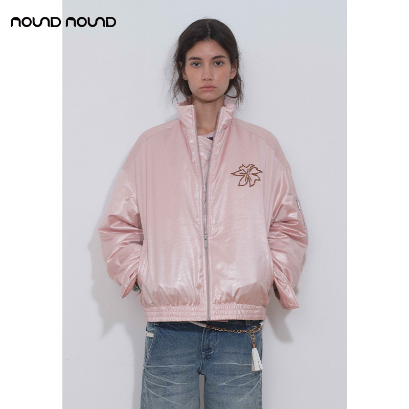 【MEDIUM WELL】nound买手店亮面立领飞行员夹克棉服女士24秋冬新款