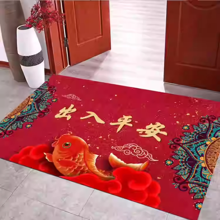 橡胶胶硅藻泥新年喜庆进门入户门红脚垫浴室门口地垫吸水防滑门垫
